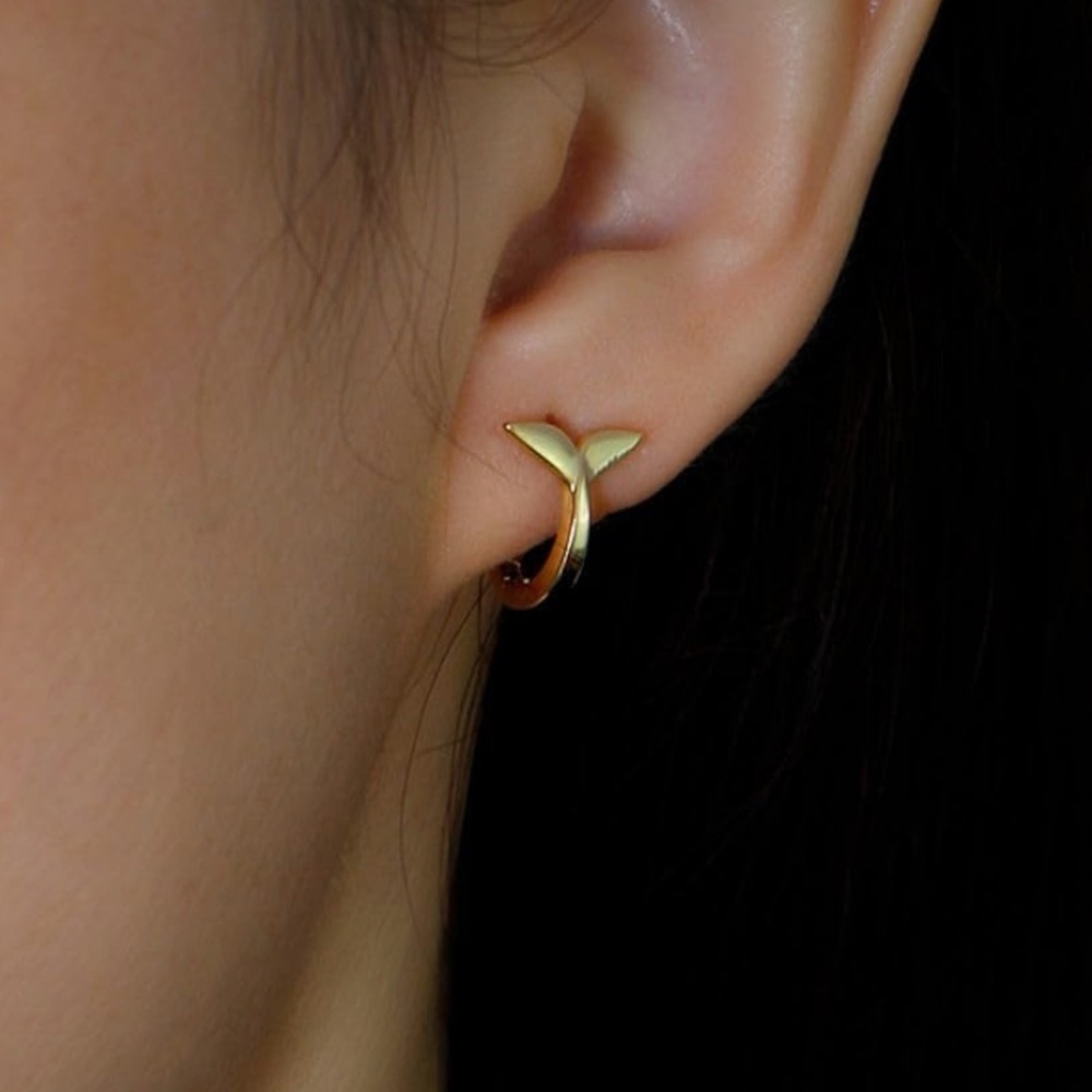 Mermaid Whisper Gold Mermaid & Whale Tail Earrings - Picture 2 of 4